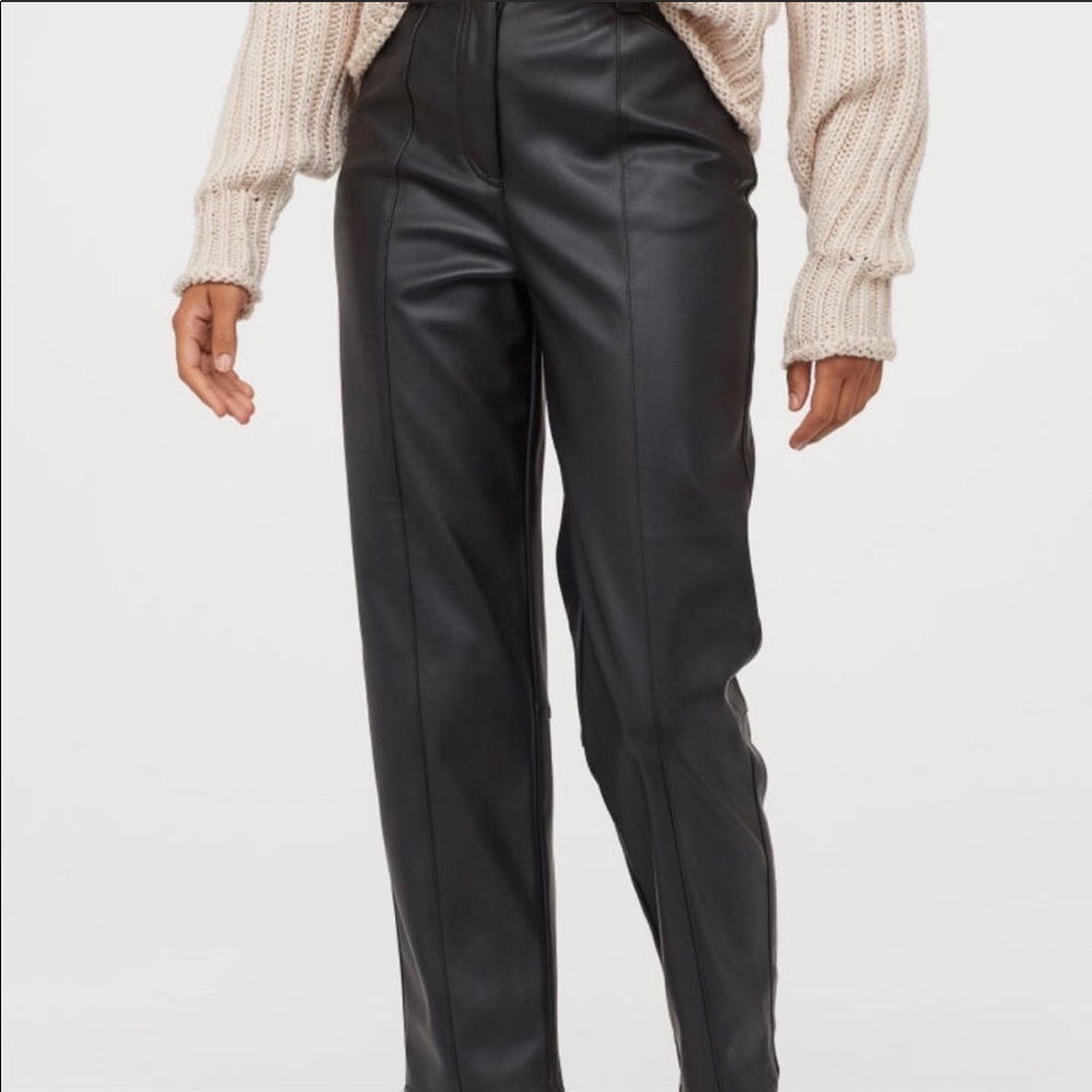H&M black faux leather trousers